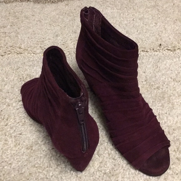 Aerosoles Suede Peep Toe Wedge Dark Purple - Picture 3 of 7